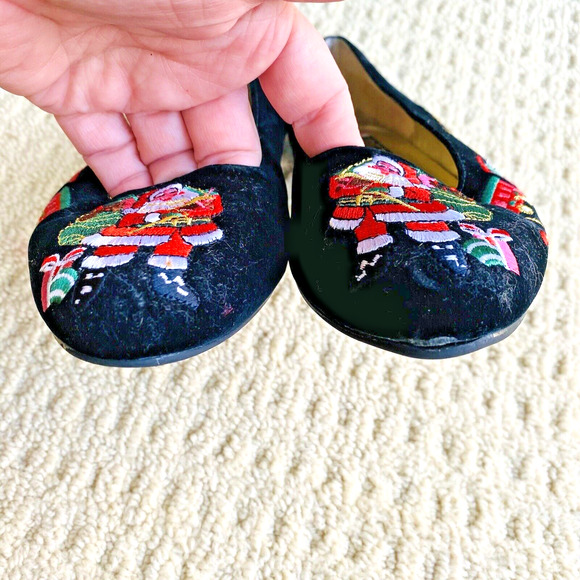 Vintage Pritzi Christmas Holiday Flats Dressy Shoes Black Velvet & Embroidery 7M - Picture 8 of 13